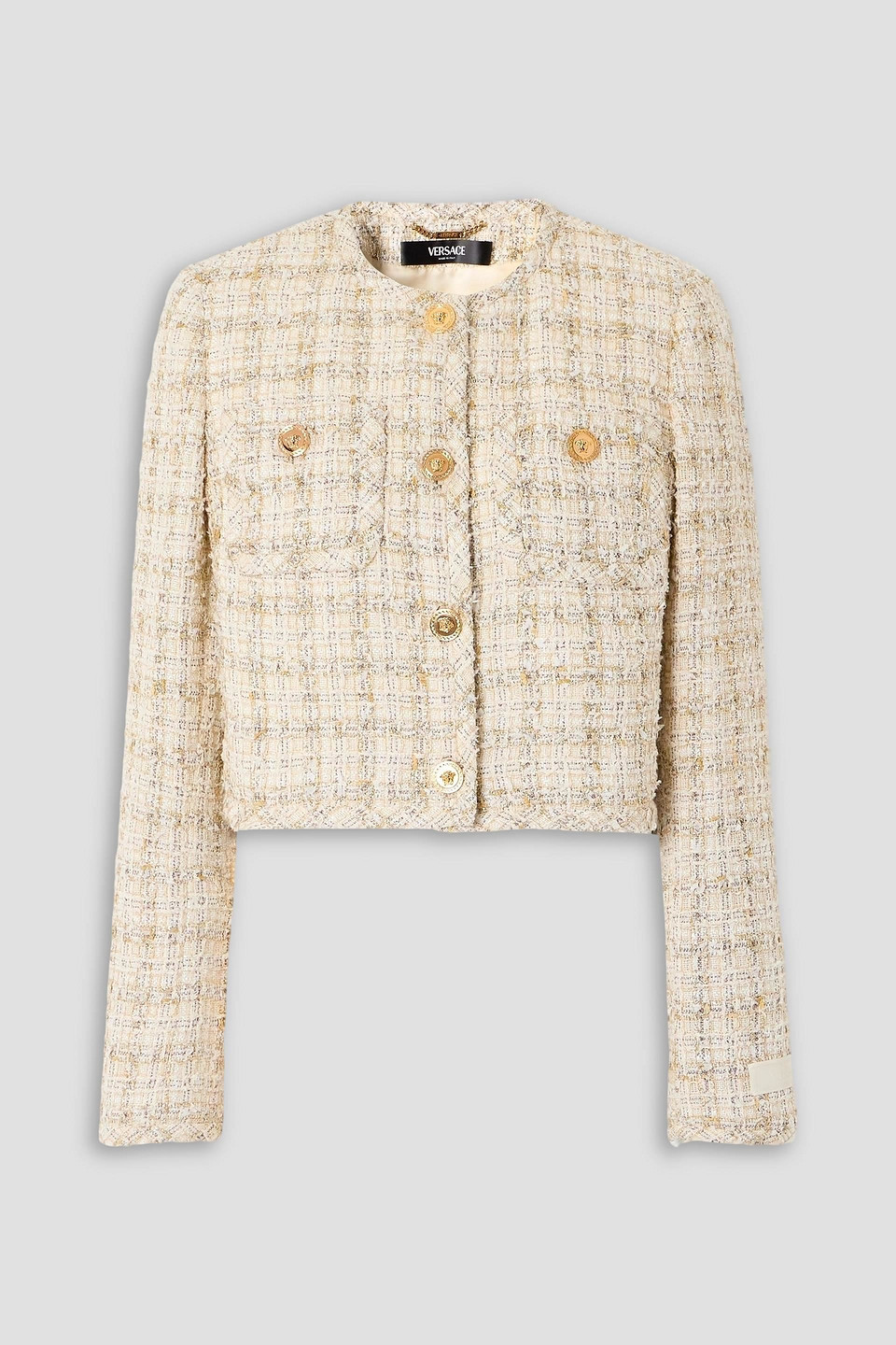 versace - cropped cotton-blend tweed jacket - white - it 40