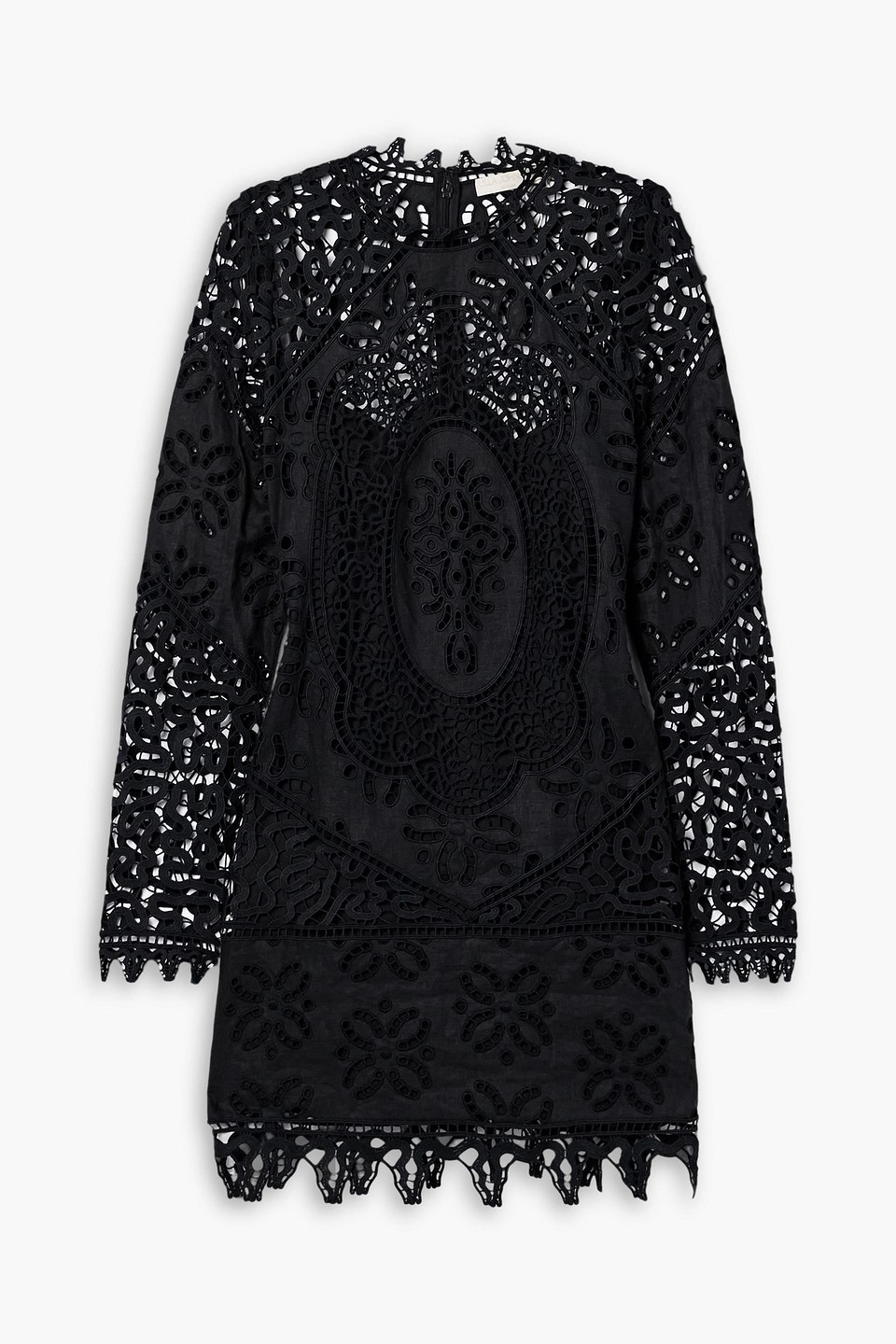 Ulla Johnson Eleni Guipure Lace-trimmed Linen Mini Dress In Black