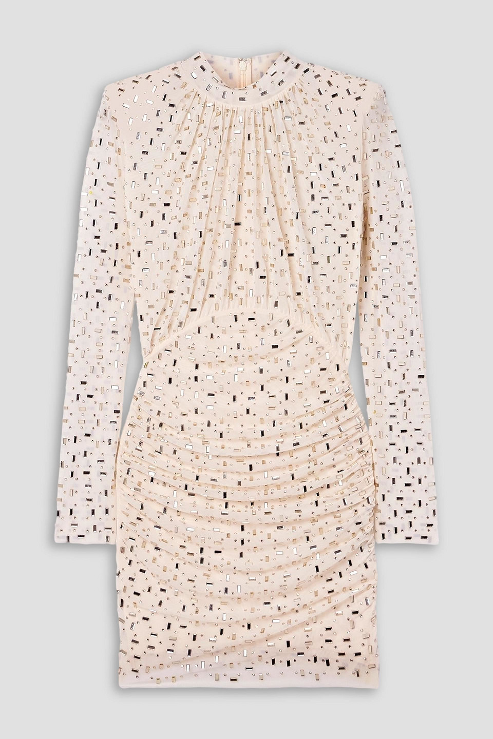 self-portrait - embellished gathered mesh turtleneck mini dress - white - uk 6