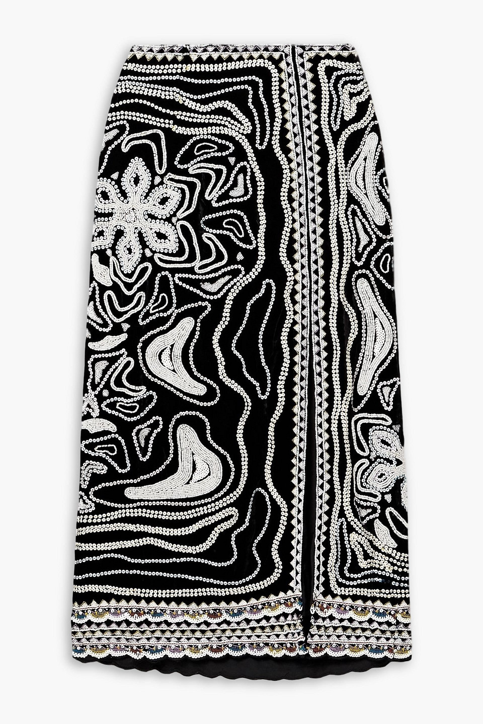 ulla johnson - adara embellished velvet midi skirt - black - us 2