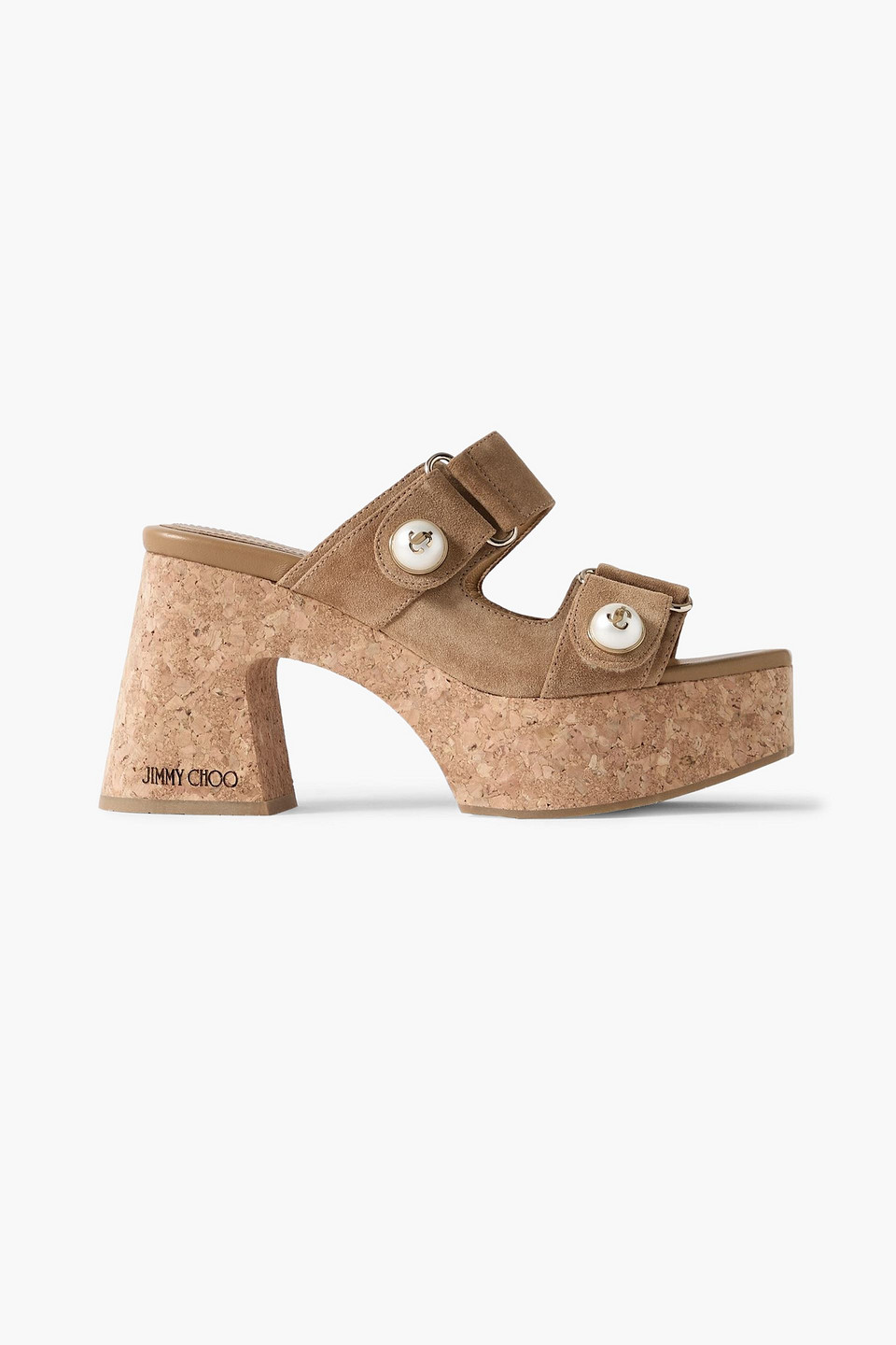 jimmy choo - fayence 95 faux pearl-embellished suede platform mules - brown - eu 41