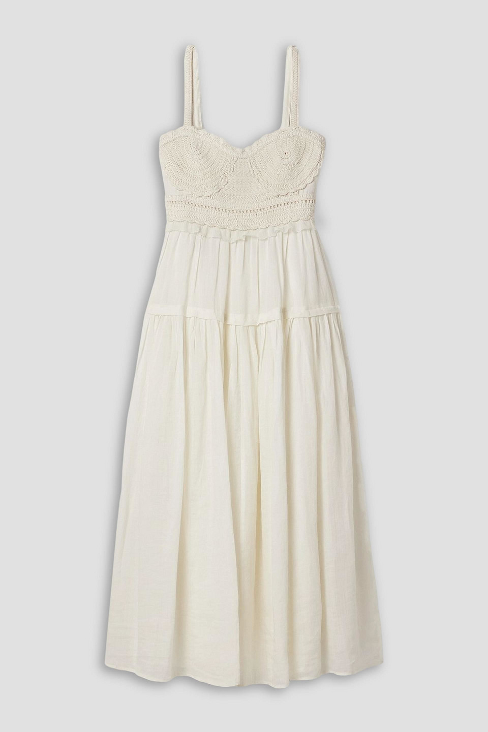 ulla johnson - gisella ruffled crocheted cotton-trimmed ramie midi dress - white - us 12