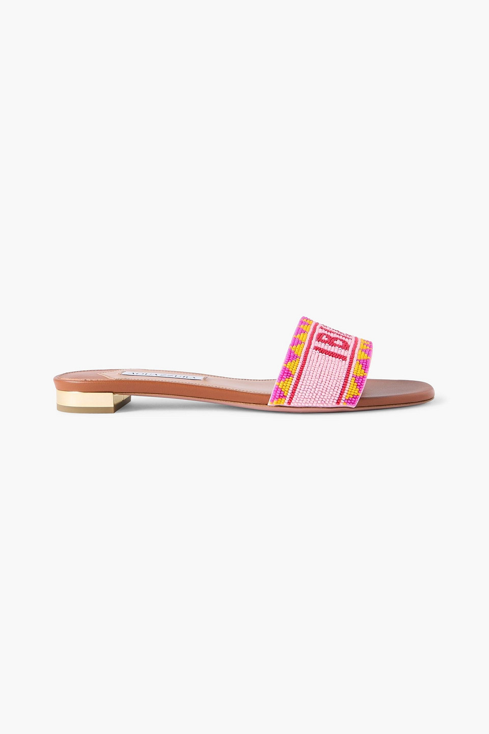 Aquazzura Ibiza Beaded Leather Slides In Multi