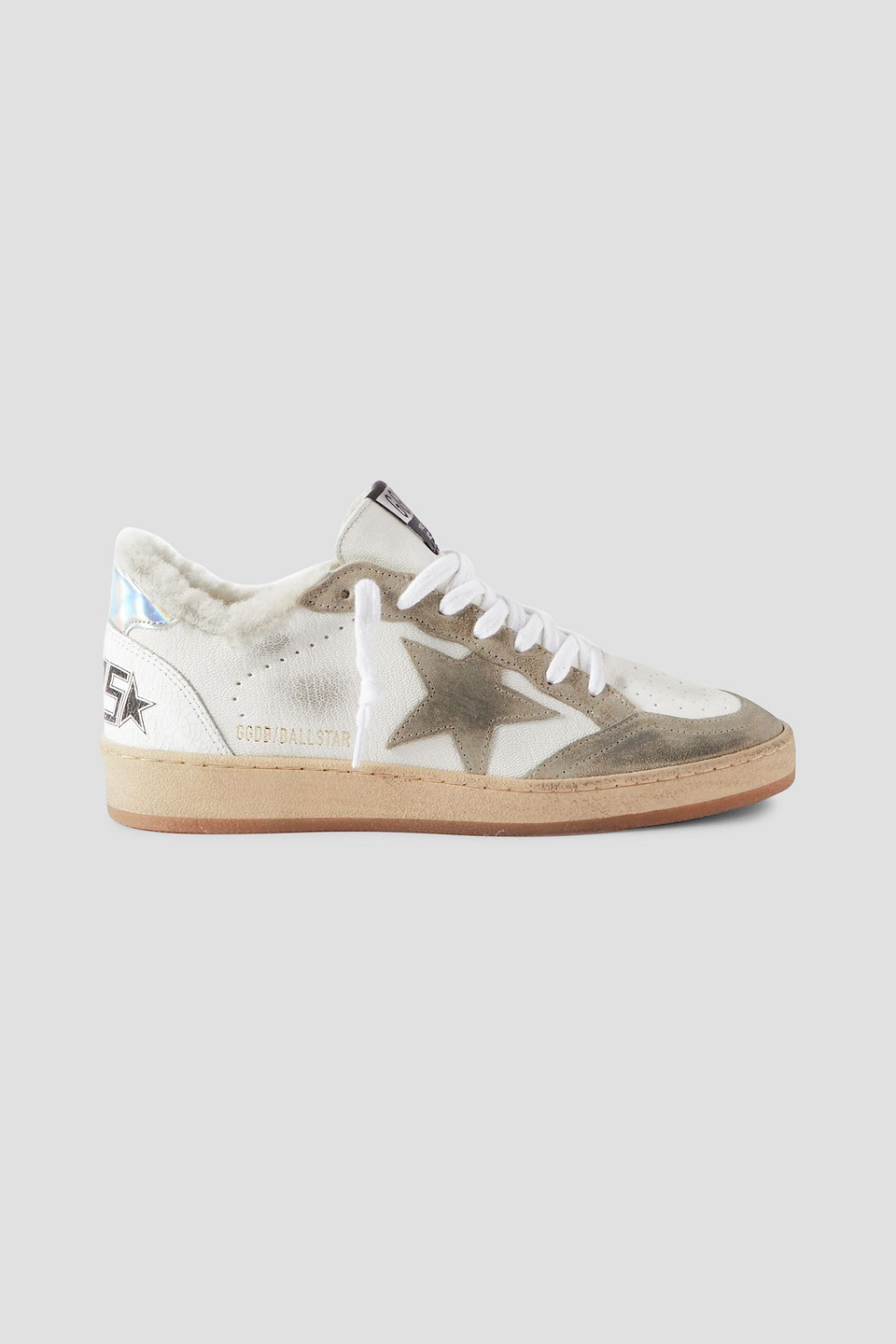 Golden Goose Ball Star Shearling-lined Distressed Suede-trimmed Leather Sneakers In White