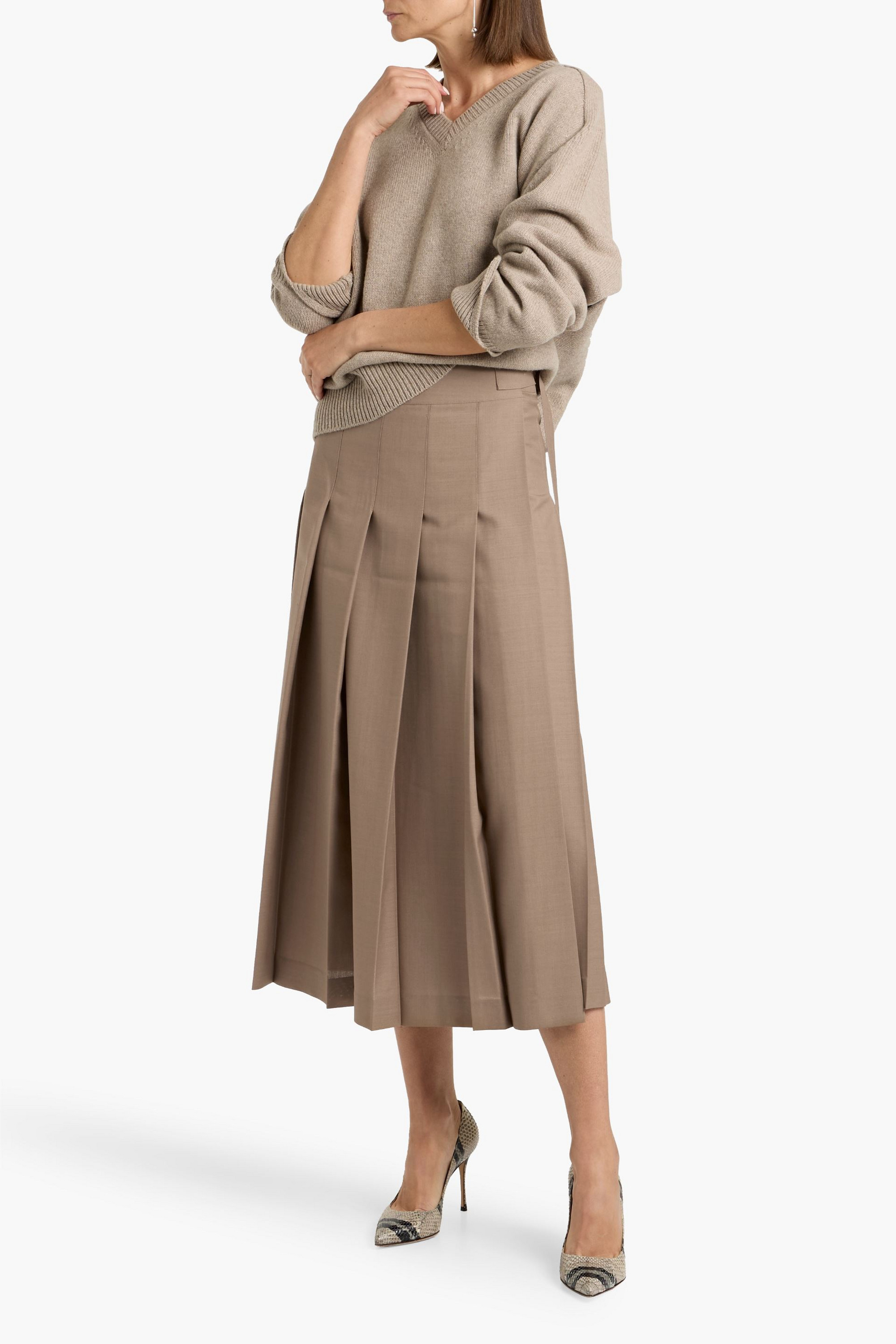Róhe Pleated wool-blend crepe midi wrap skirt
