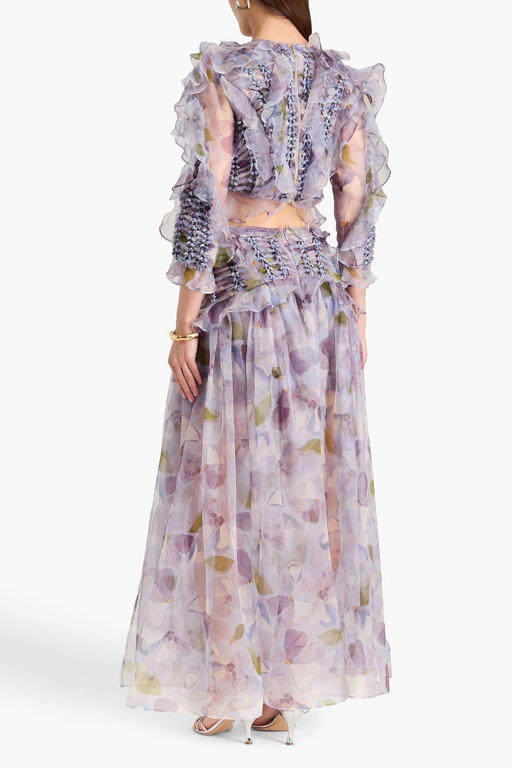 ZIMMERMANN Cropped ruffled printed silk-organza top | THE OUTNET