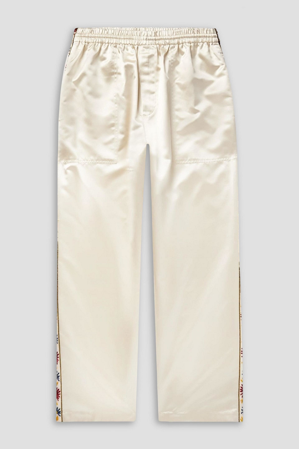 bode - candyfloss straight-leg embroidered voile-trimmed satin track pants - white - xl