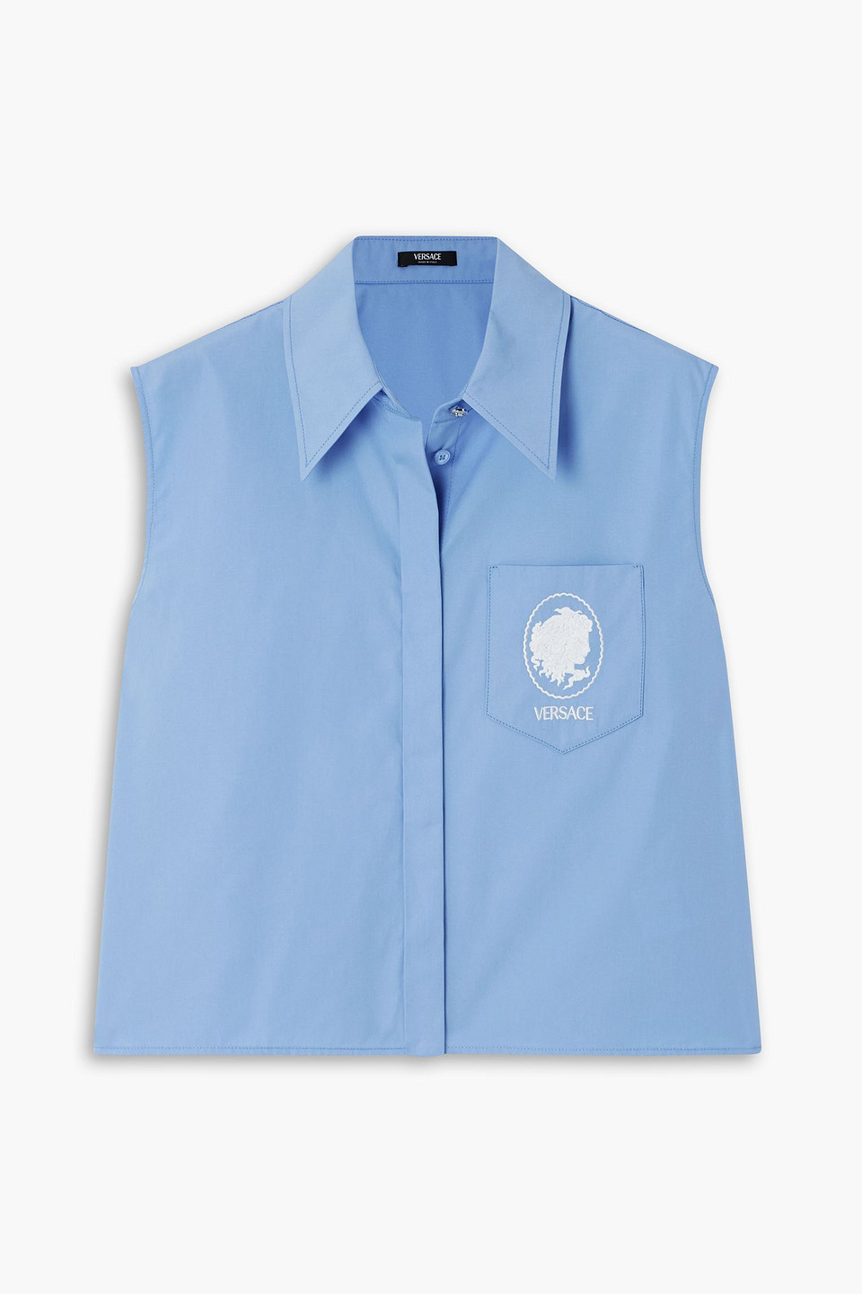 versace - embroidered cotton-poplin shirt - blue - it 46