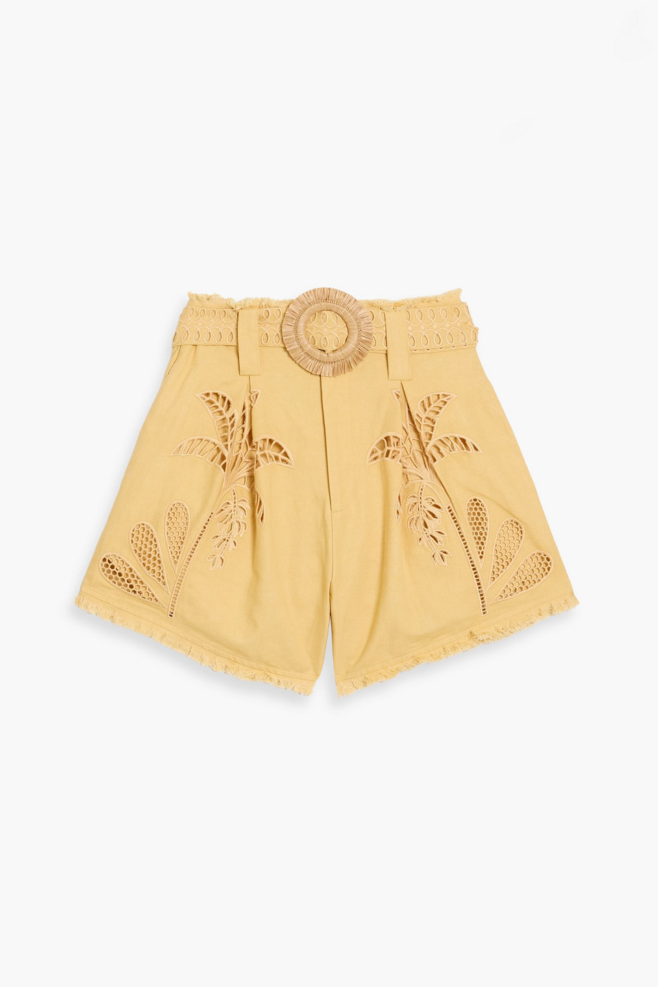 farm rio - broderie anglaise linen and cotton-blend shorts - yellow - s