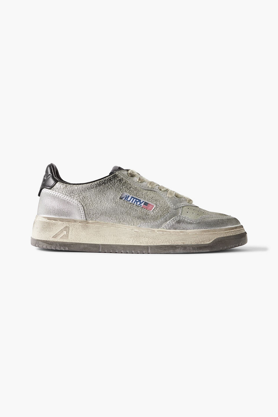 autry - super vintage distressed leather and suede sneakers - metallic - eu 35