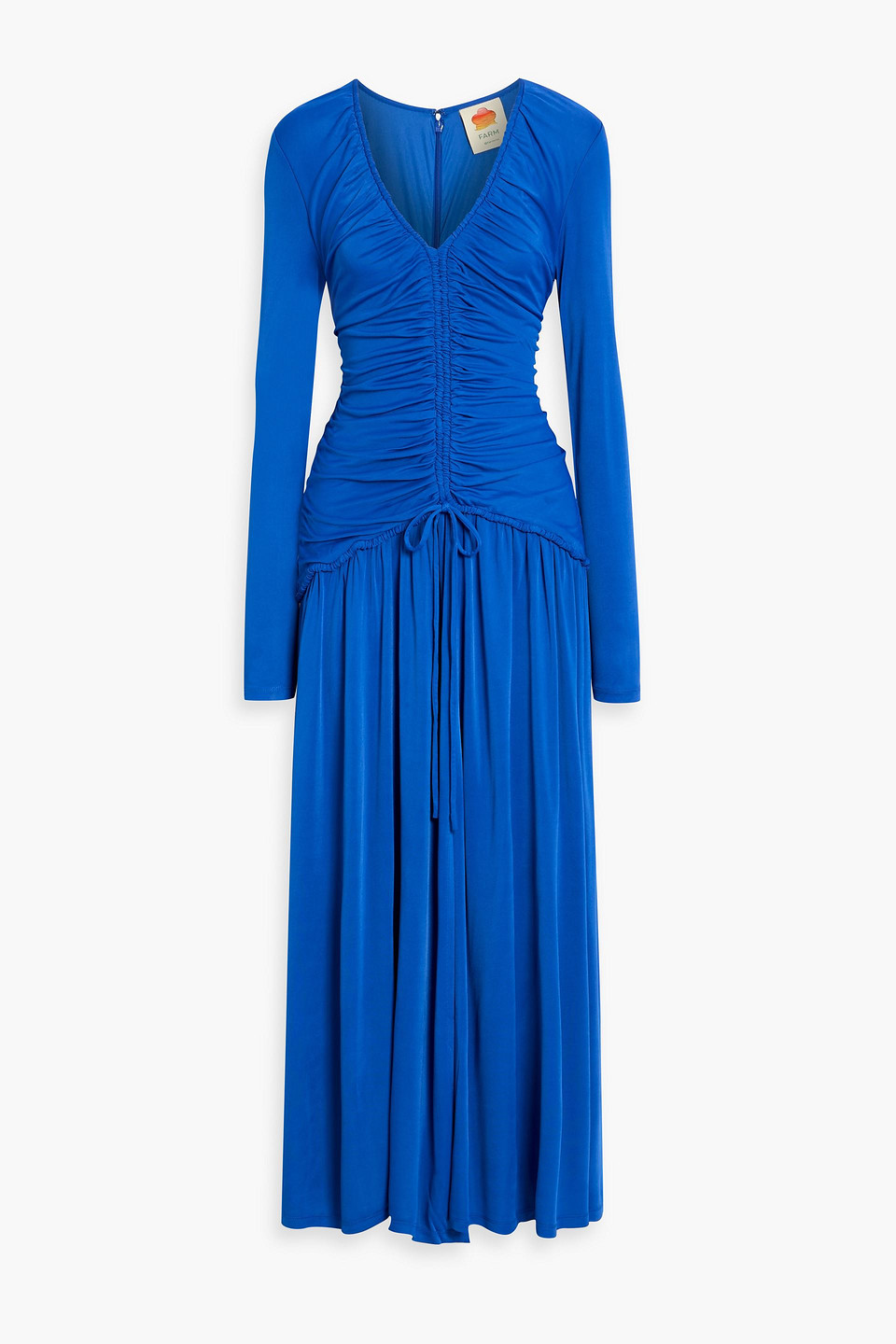 farm rio - ruched stretch-jersey maxi dress - blue - l