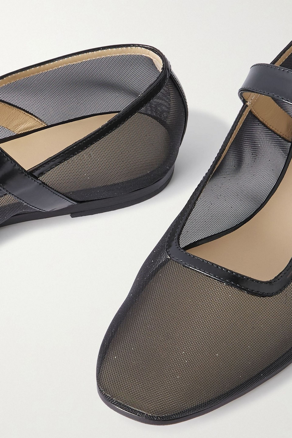 Le Monde Beryl Womens Black Round-toe Trimmed Mesh And Patent-leather Mary Jane Courts Eur 41 / 8 Uk In Multi