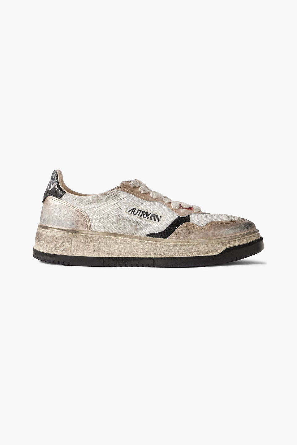 autry - super vintage distressed metallic leather and mesh sneakers - metallic - eu 35