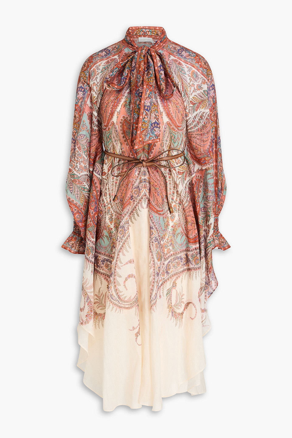 zimmermann - pussy-bow paisley-print gauze midi dress - orange - 00