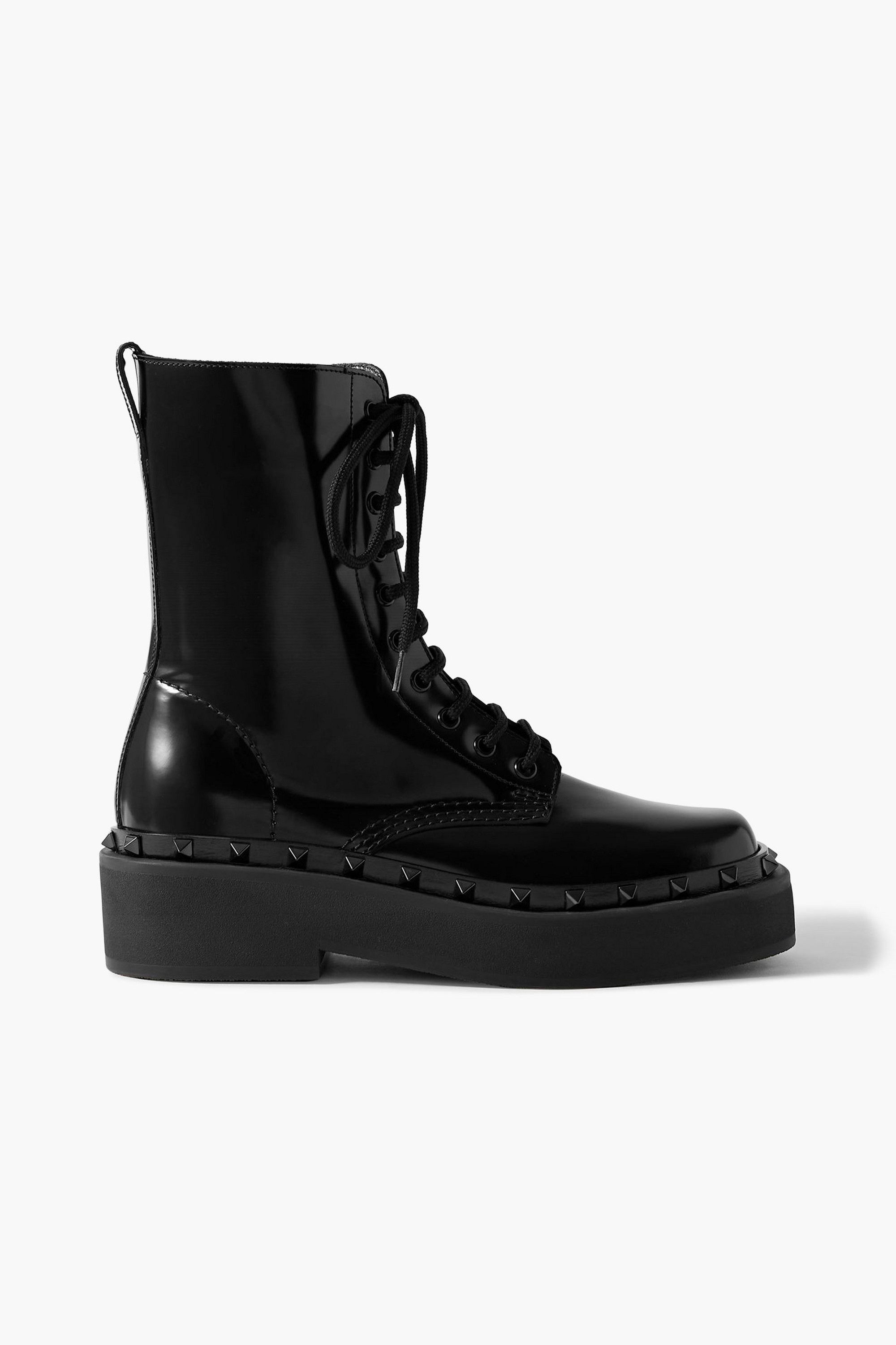 Valentino Garavani Rockstud embellished glossed-leather combat boots