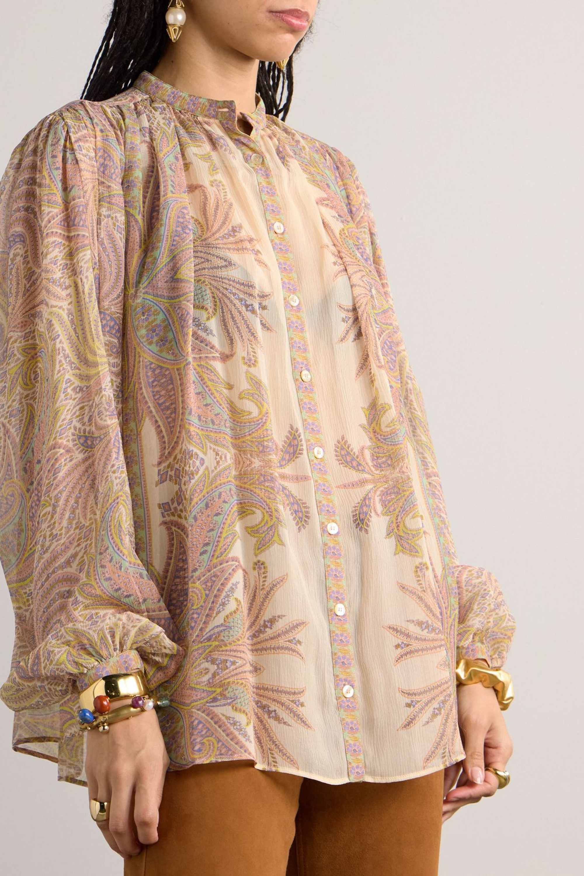 Etro Gathered paisley-print silk-chiffon blouse