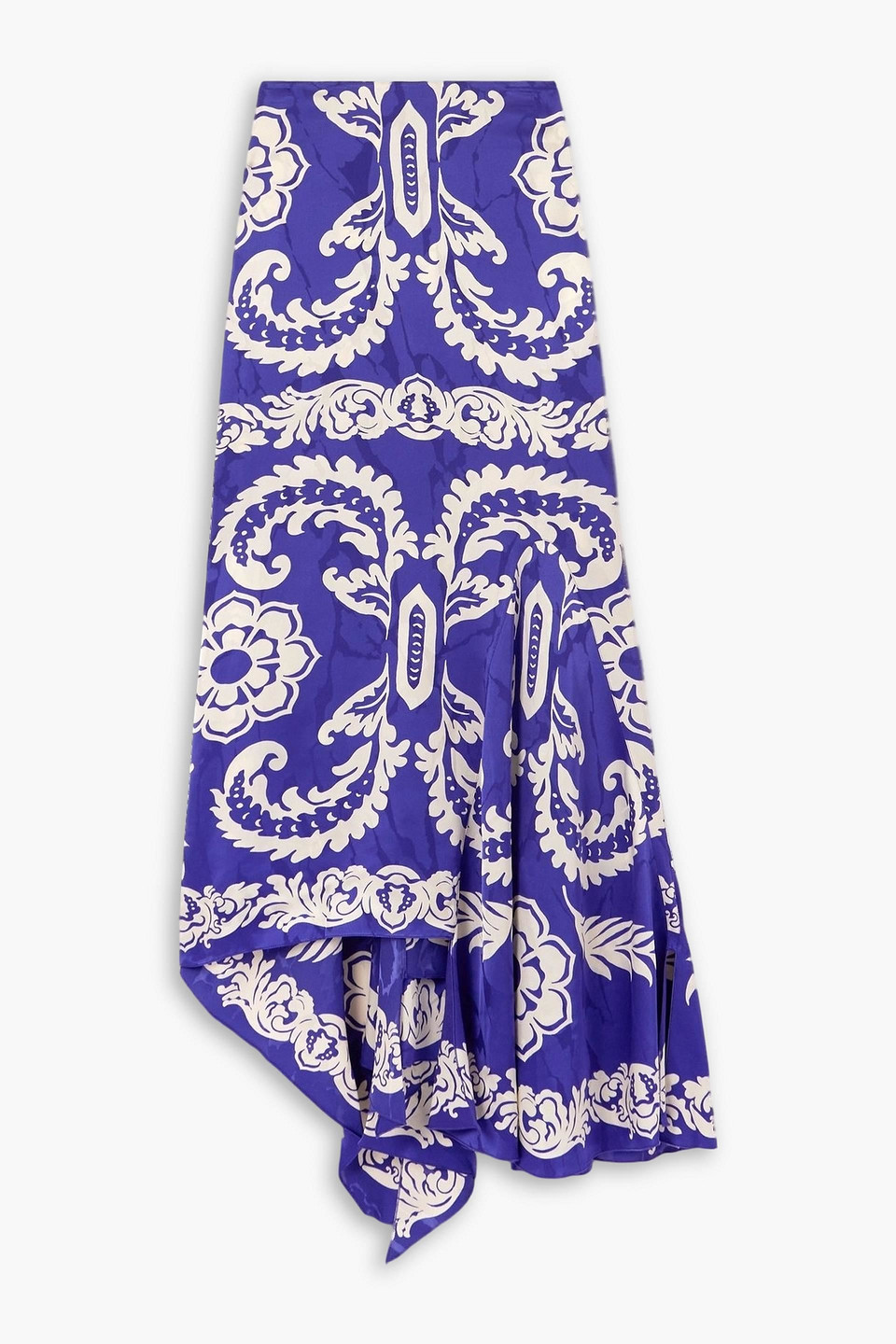 etro - asymmetric printed satin maxi skirt - blue - it 40
