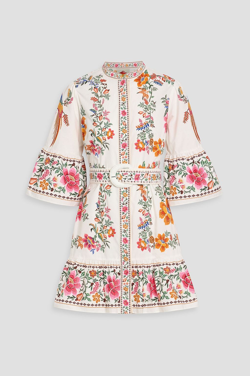 FARM RIO Belted printed cotton-poplin mini shirt dress | THE OUTNET