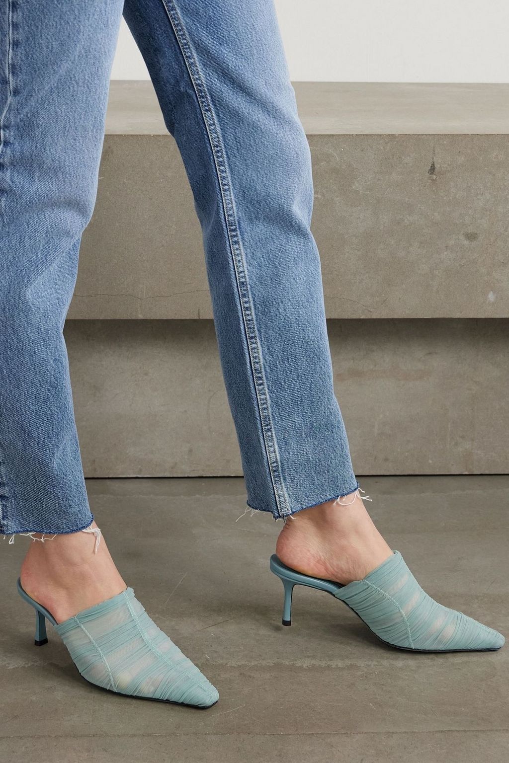 JIMMY CHOO Lotta 65 ruched tulle mules | THE OUTNET
