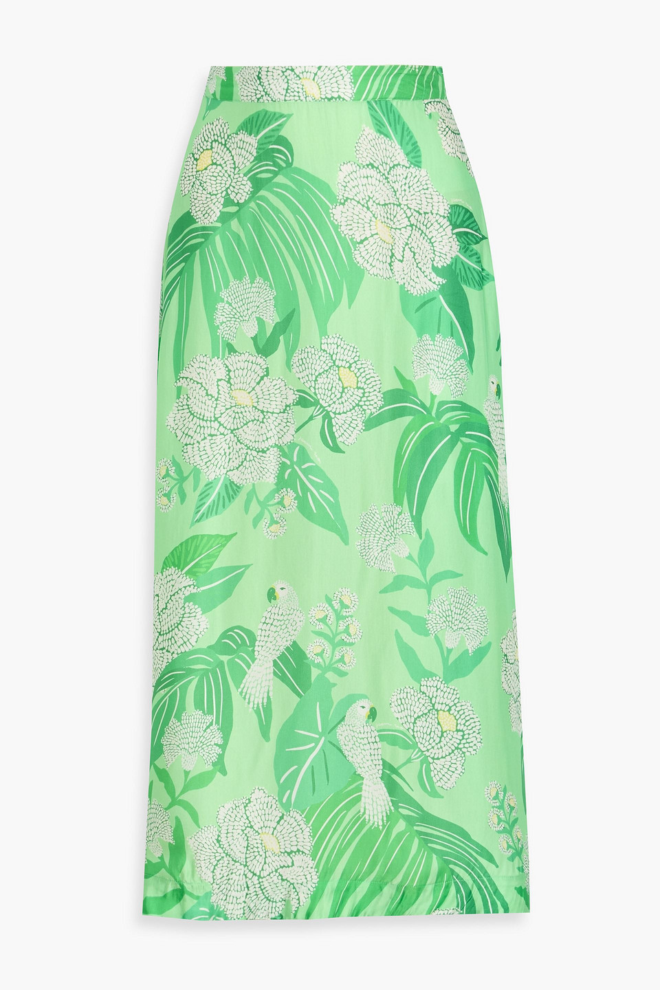 farm rio - printed satin midi skirt - green - xs