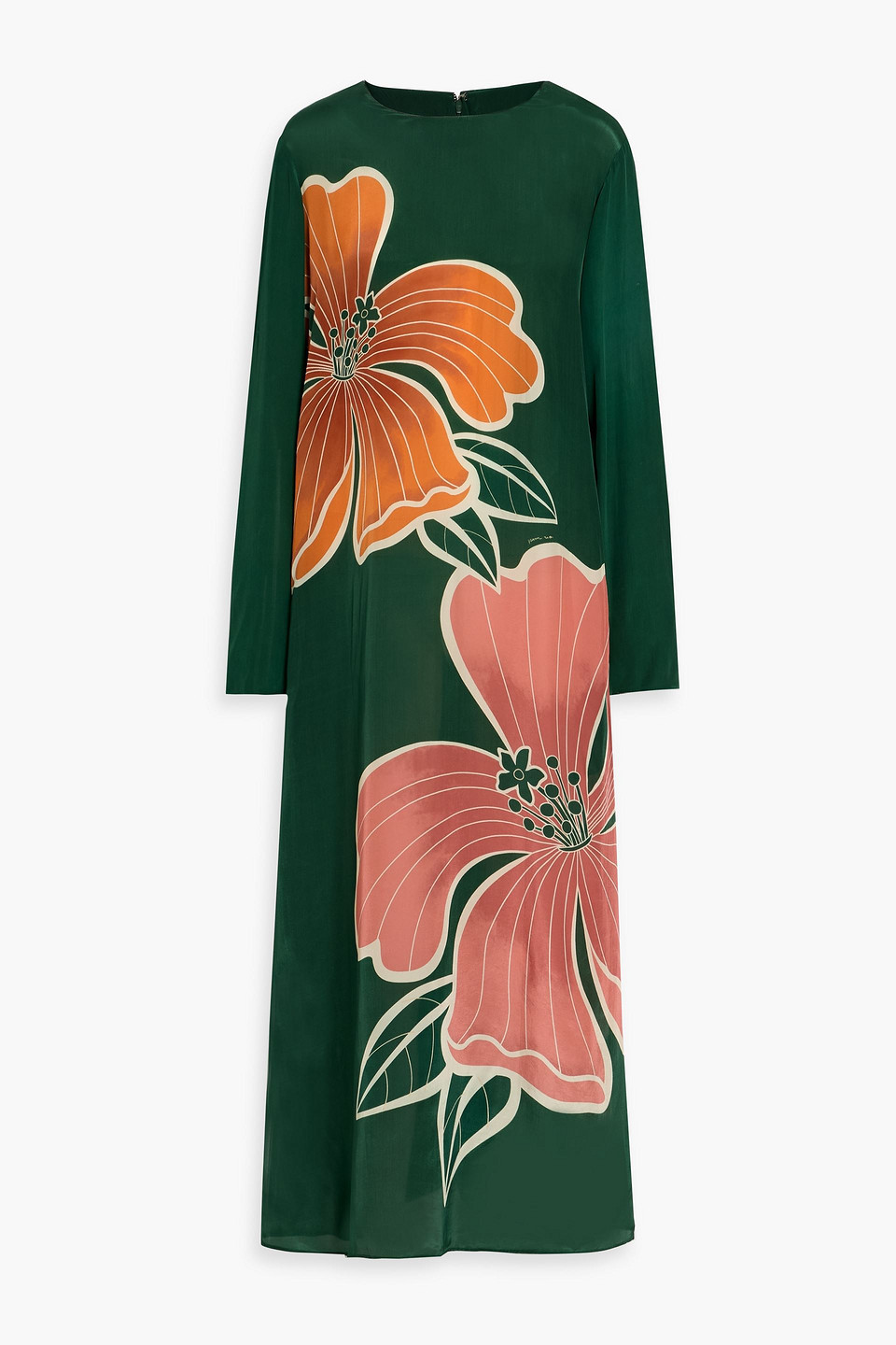 Farm Rio Floral-print Satin Maxi Dress In Green