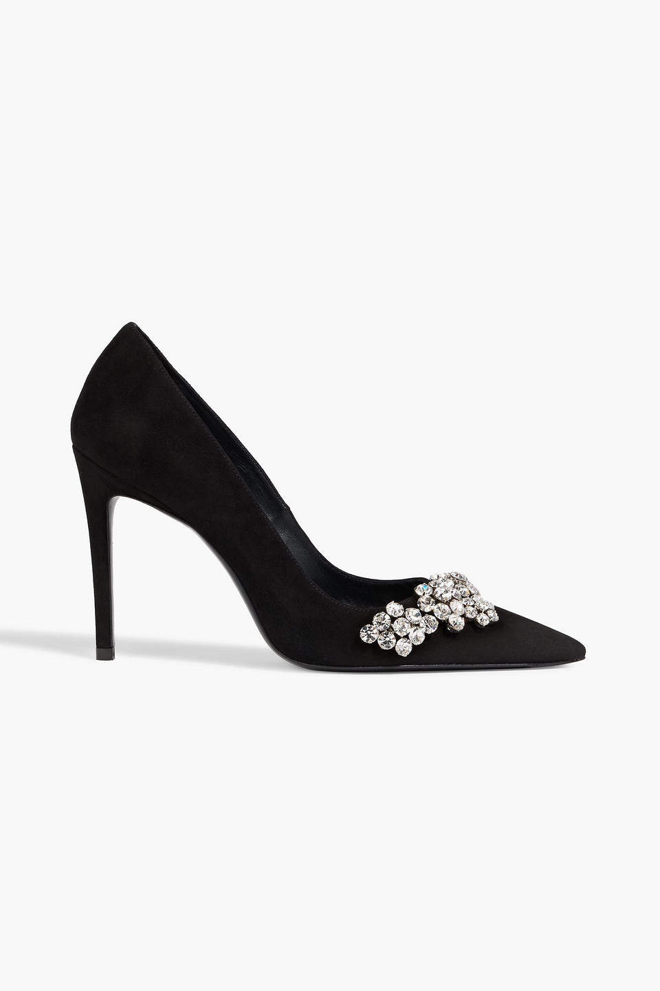 Stuart Weitzman Fleur 100 Crystal-embellished Suede Pumps In Black