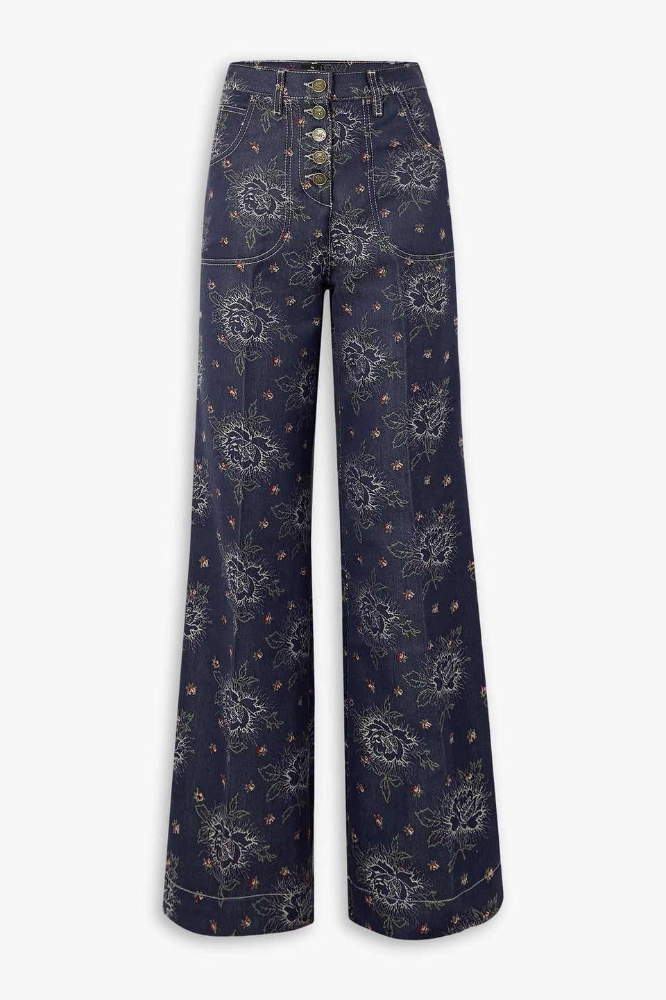 Etro Denim-jacquard High-rise Flared Jeans In Blue