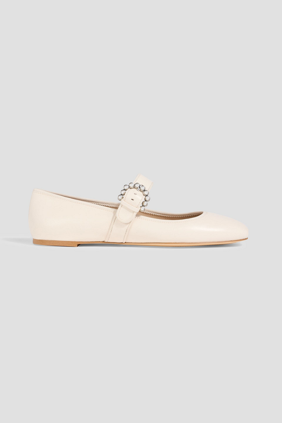 Stuart Weitzman Piper Faux Pearl-embellished Leather Mary Jane Flats In Neutral