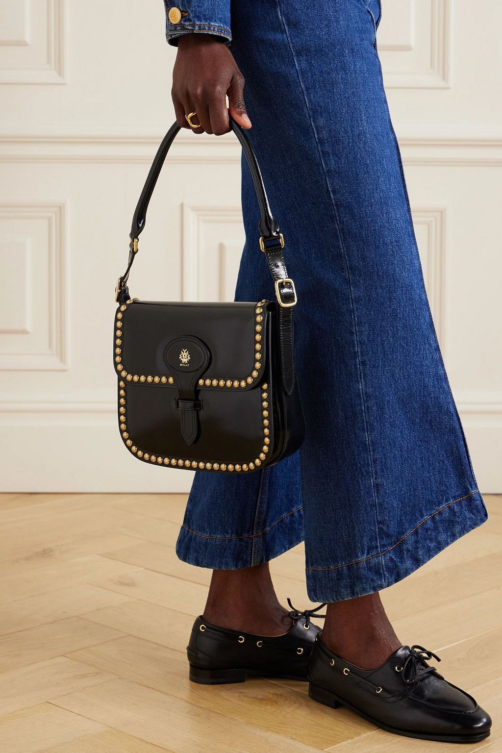 BALLY Beckett studded glossed-leather shoulder bag | THE OUTNET