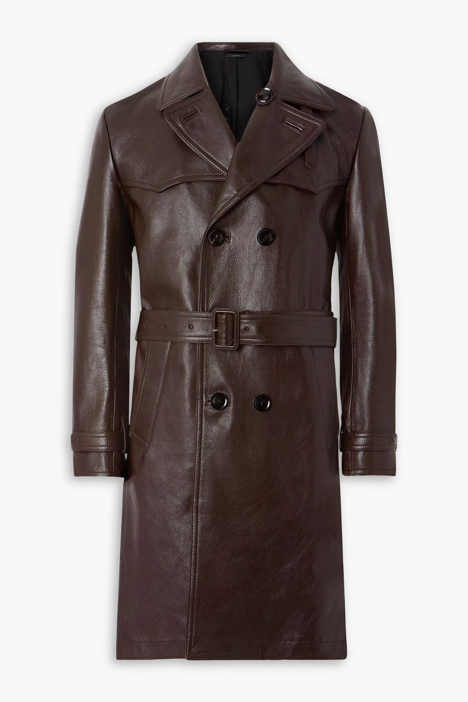 tom ford - double-breasted leather trench coat - brown - it 52