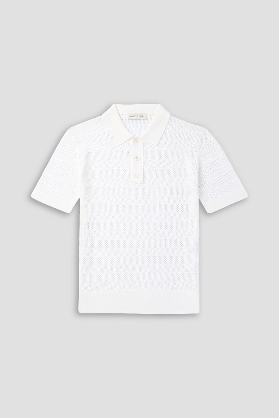 dries van noten - slim-fit striped pointelle-knit polo shirt - white - s