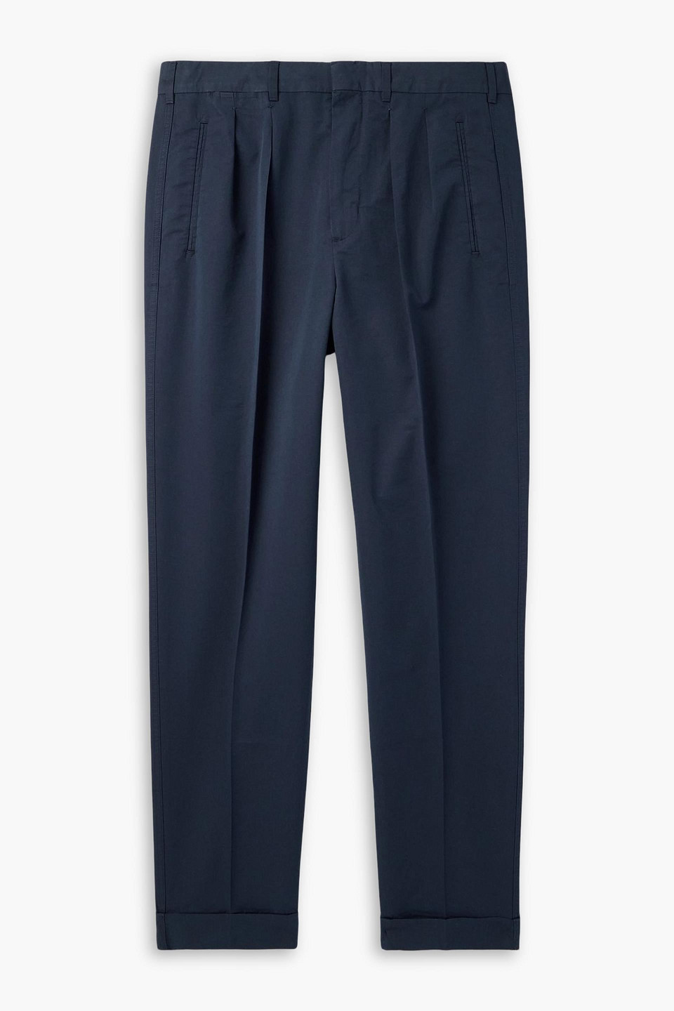 Tom Ford Straight-leg Pleated Cotton And Silk-blend Poplin Pants In Blue