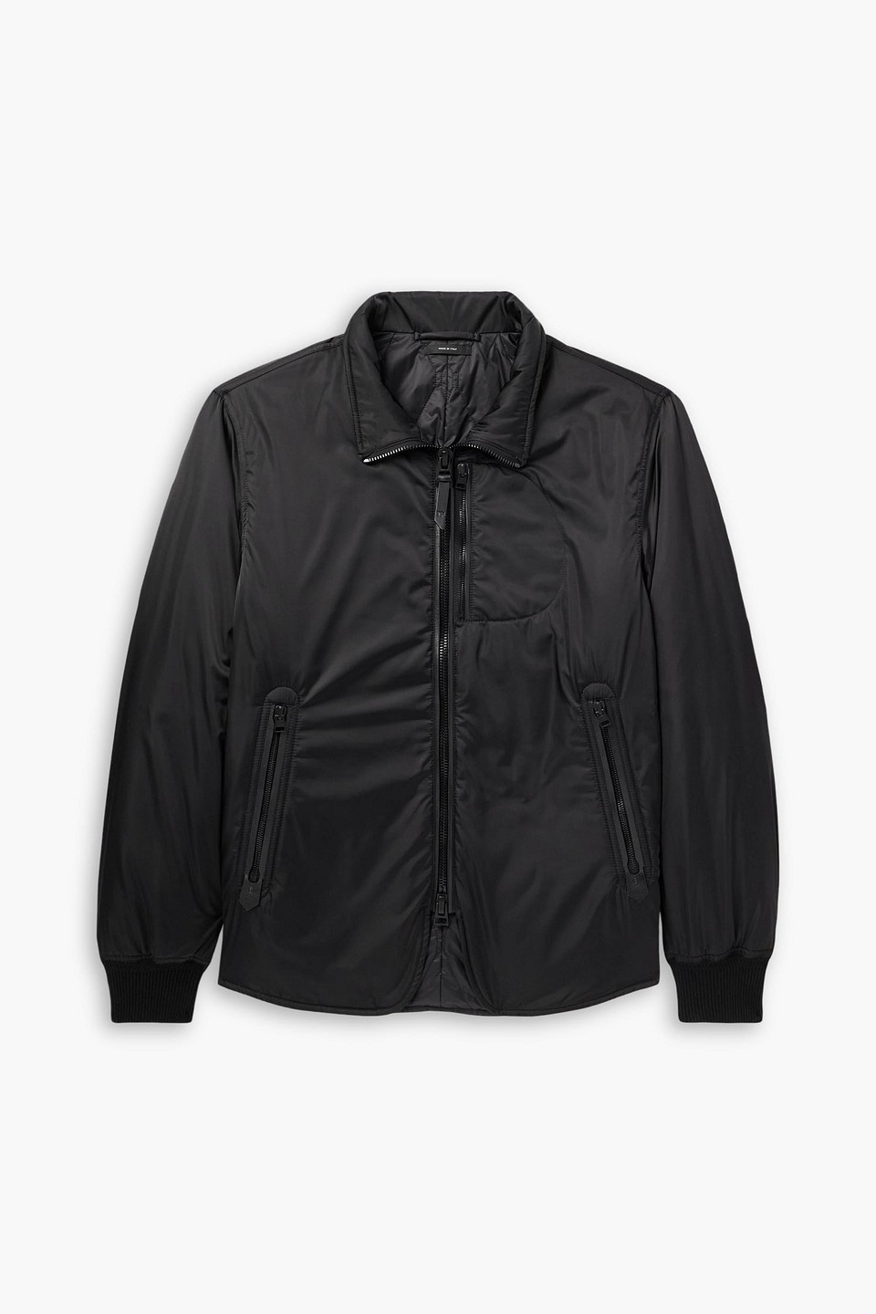 Tom Ford Padded Leather-trimmed Satin Bomber Jacket In Black