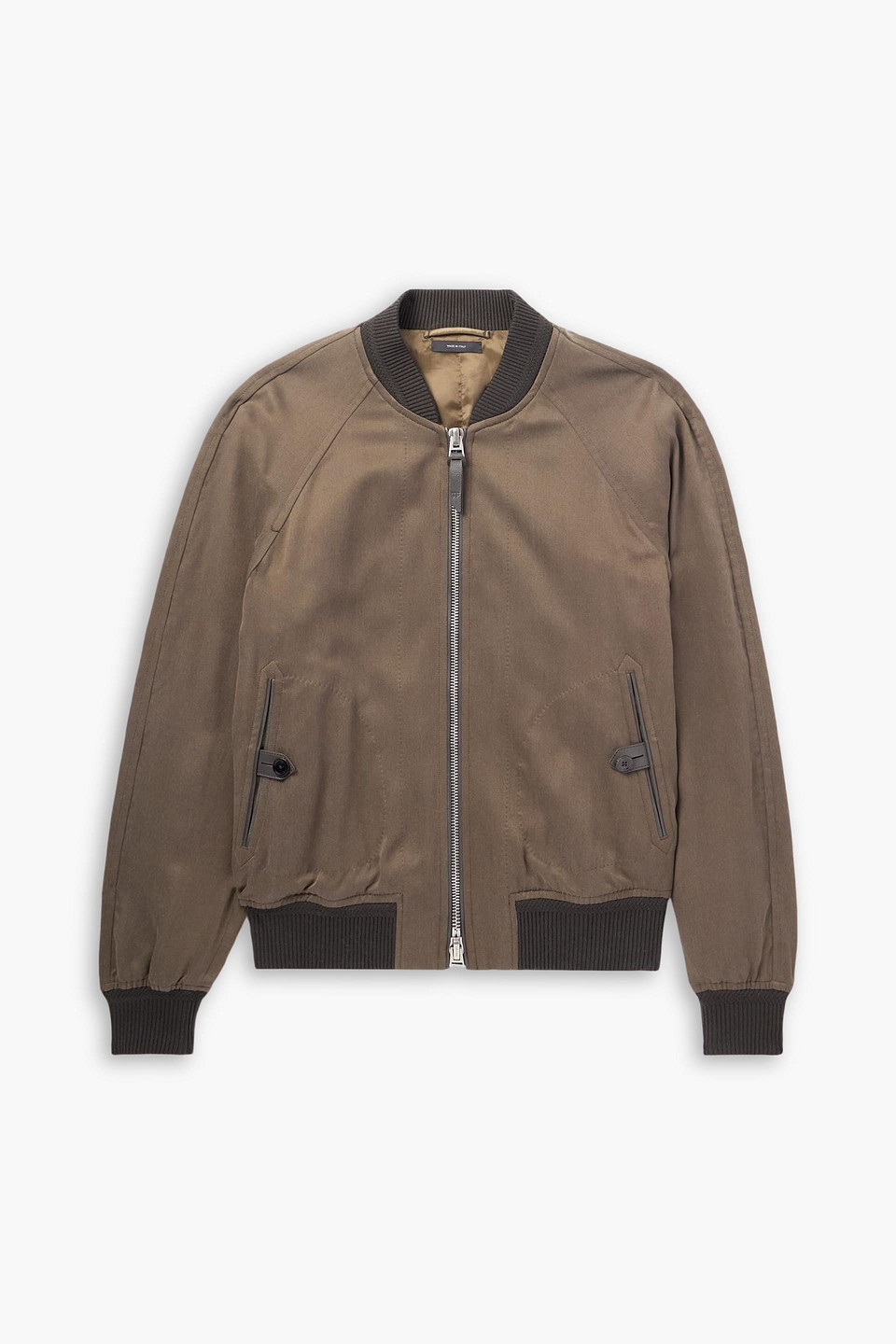 Tom Ford Leather-trimmed Lyocell-twill Bomber Jacket In Brown