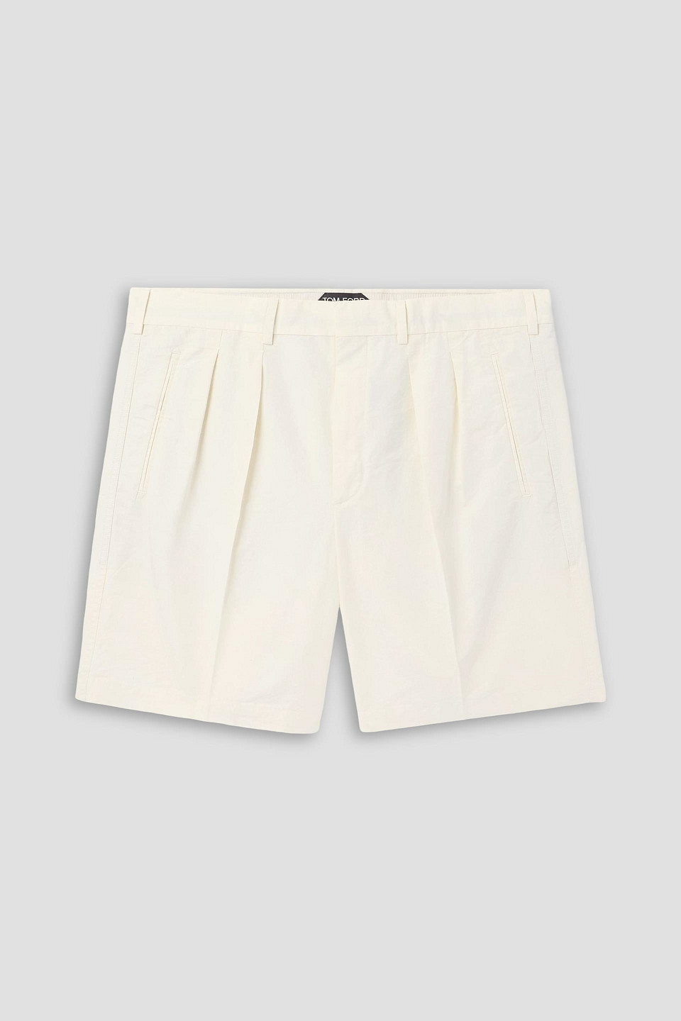 Tom Ford Straight-leg Pleated Cotton And Silk-blend Poplin Shorts In White