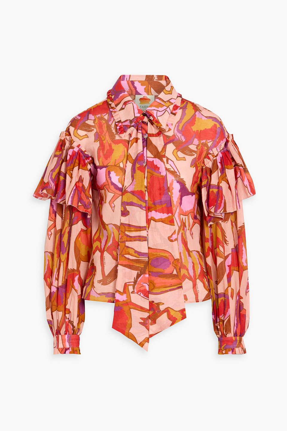 farm rio - ruffled printed cotton-voile shirt - pink - s