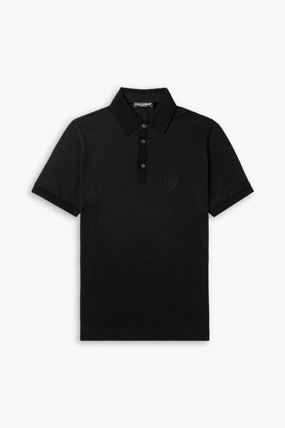 dolce&gabbana - logo-embroidered cotton-piqué and twill polo shirt - black - it 48