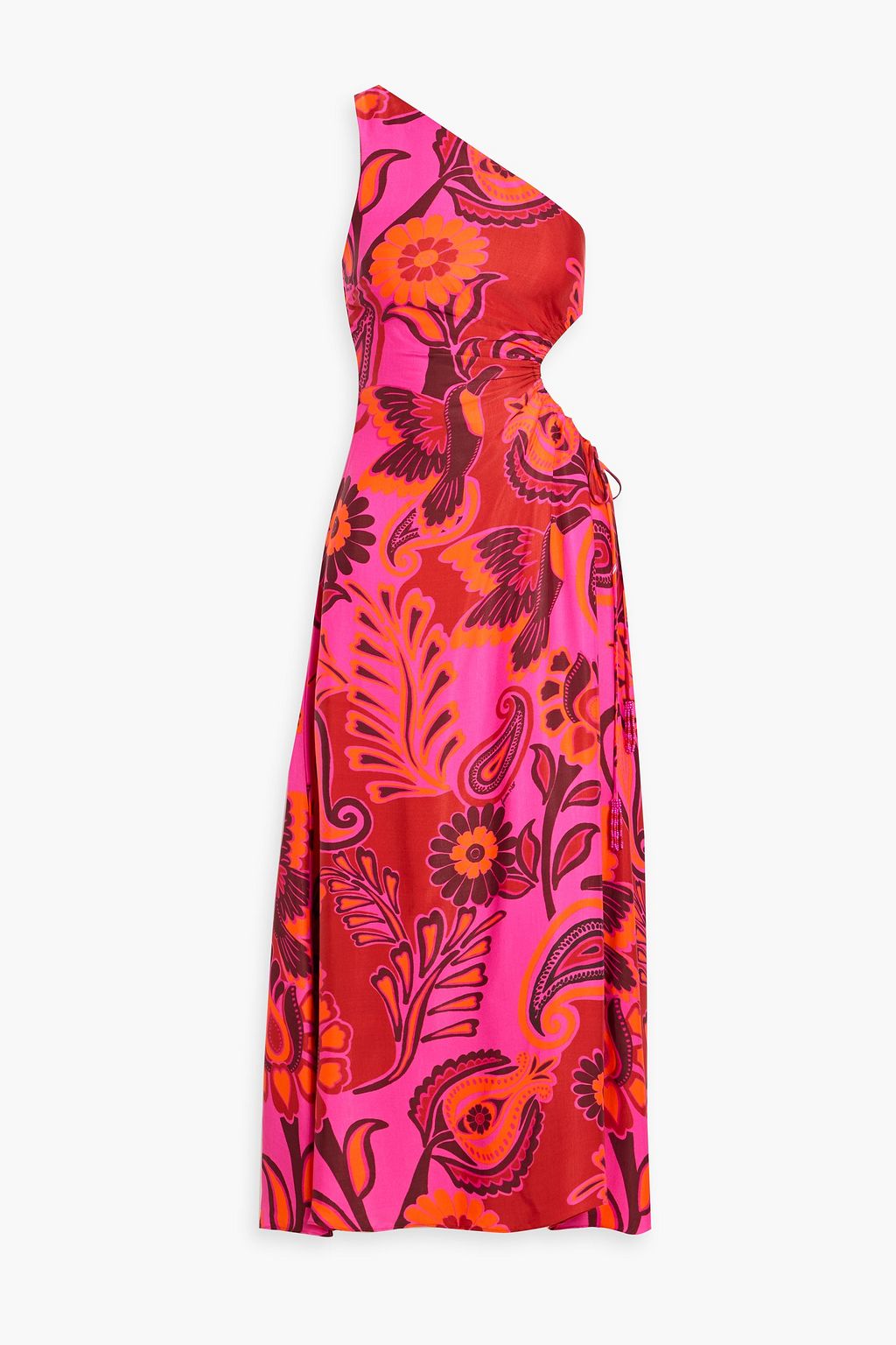 FARM RIO One-shoulder cutout printed satin midi dress | THE OUTNET