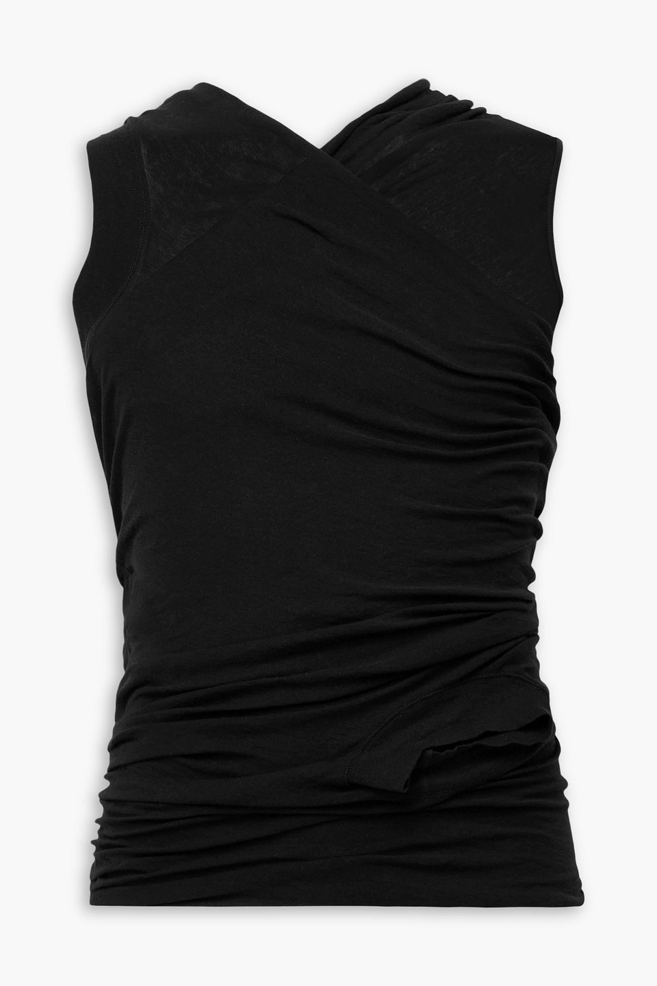 rick owens - banana ruched layered cotton-jersey tank top - black - s