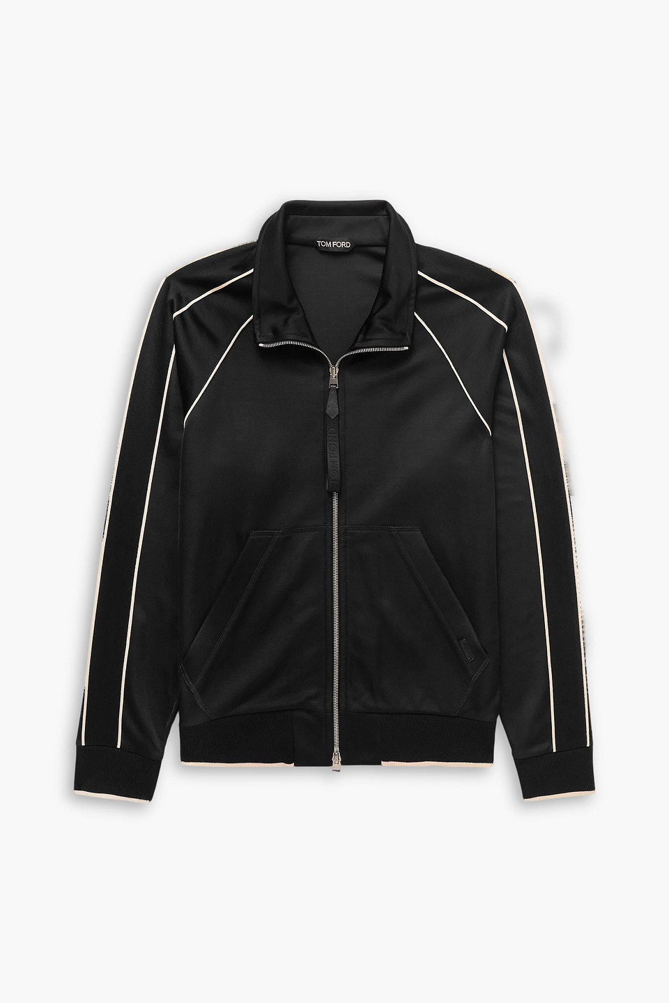 tom ford - slim-fit leather-trimmed satin-jersey track jacket - black - it 44