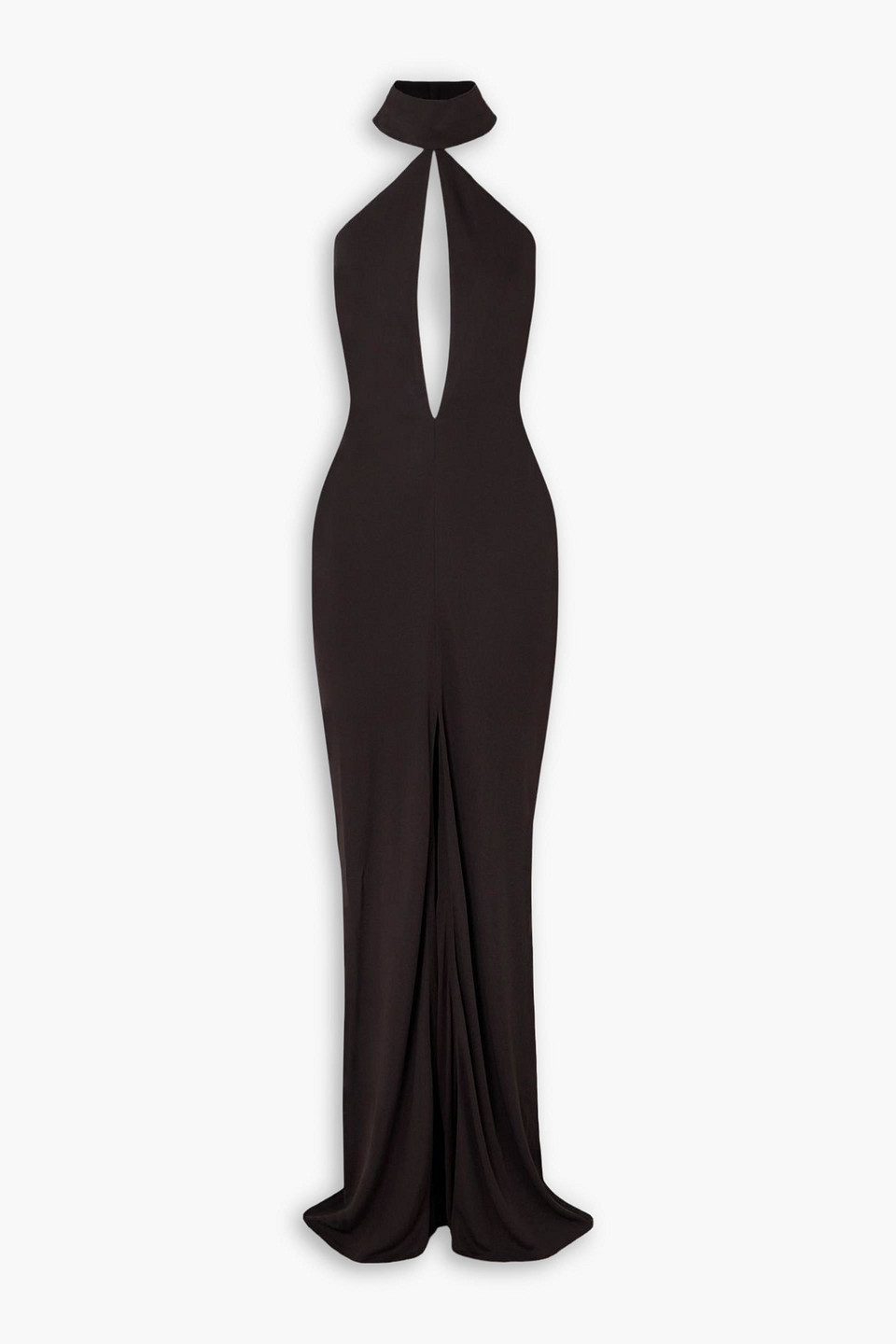 Tom Ford Cutout Gathered Jersey Halterneck Gown In Brown