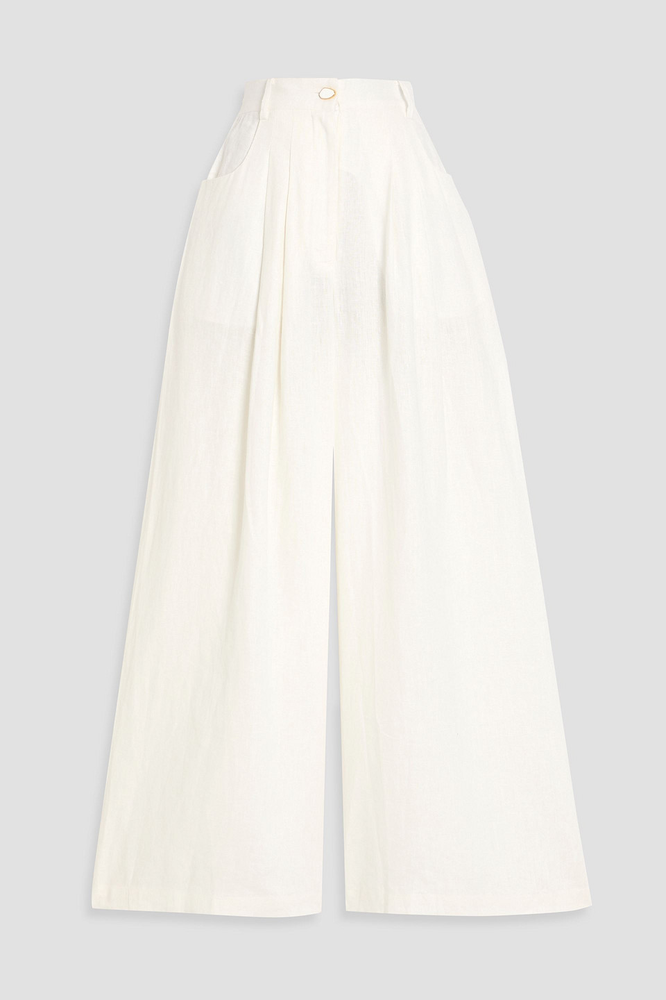 farm rio - pleated linen wide-leg pants - white - l