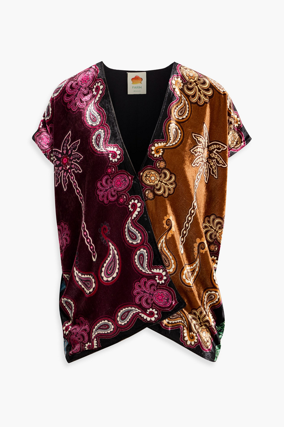 farm rio - paisley-print velvet top - black - xs
