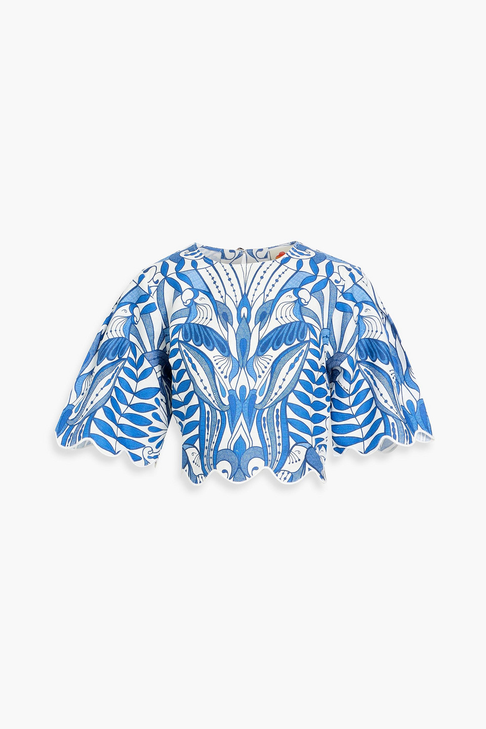Farm Rio Cropped Printed Linen Top In Blue