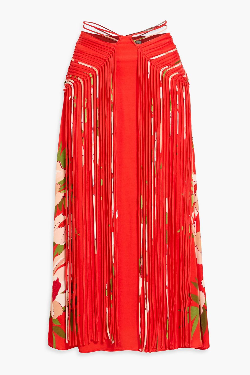 FARM RIO Fringed floral-print satin maxi skirt | THE OUTNET