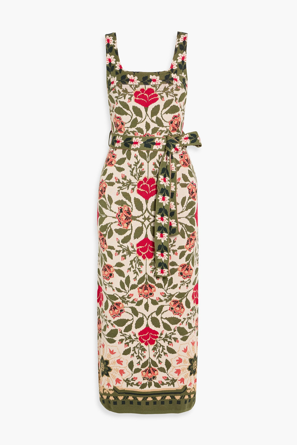 farm rio - intarsia-knit midi dress - green - l