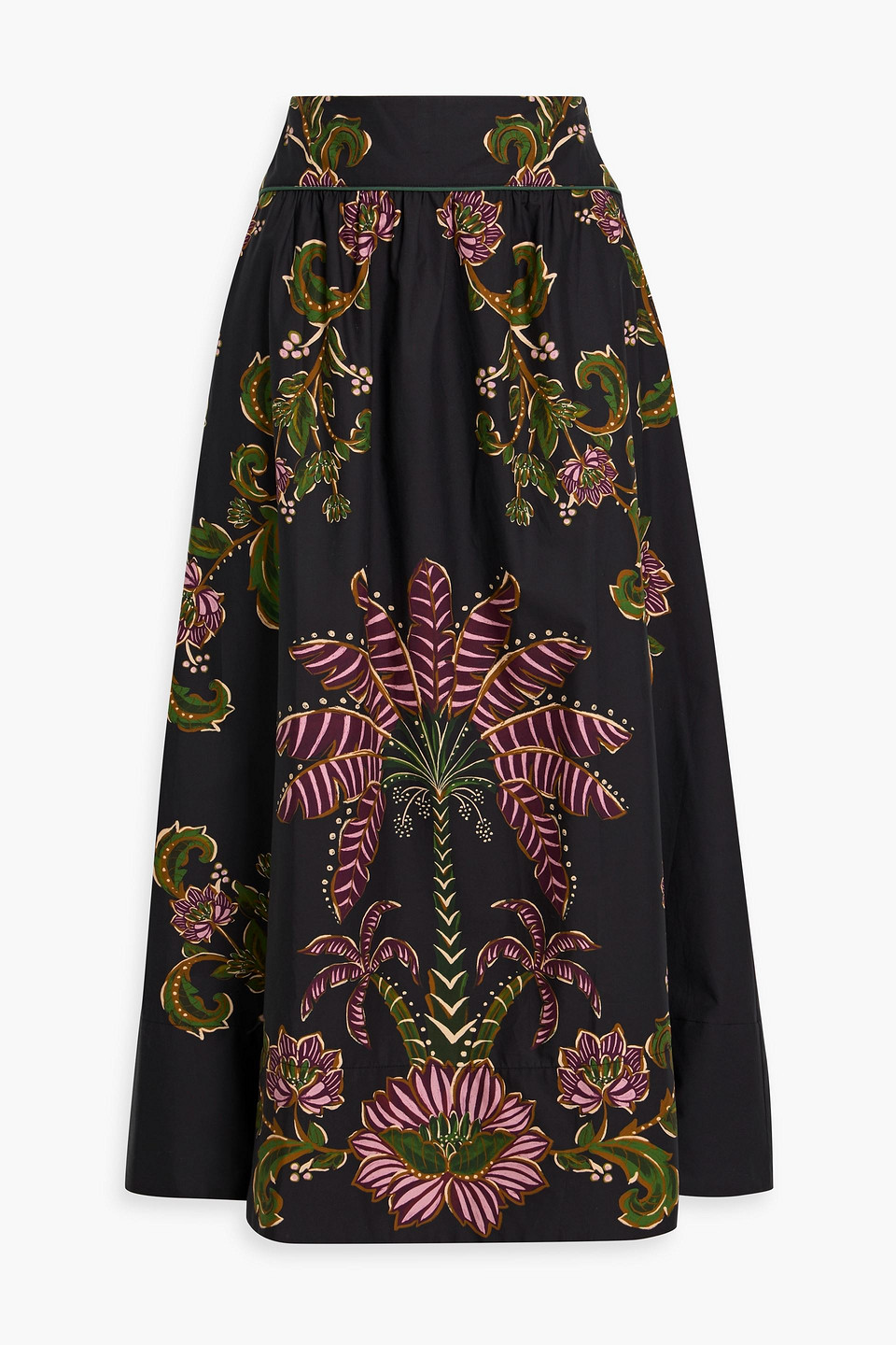 Farm Rio Printed Cotton-poplin Maxi Skirt In Black