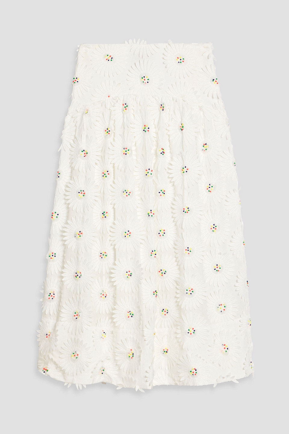 farm rio - floral-appliquéd voile midi skirt - white - xxs
