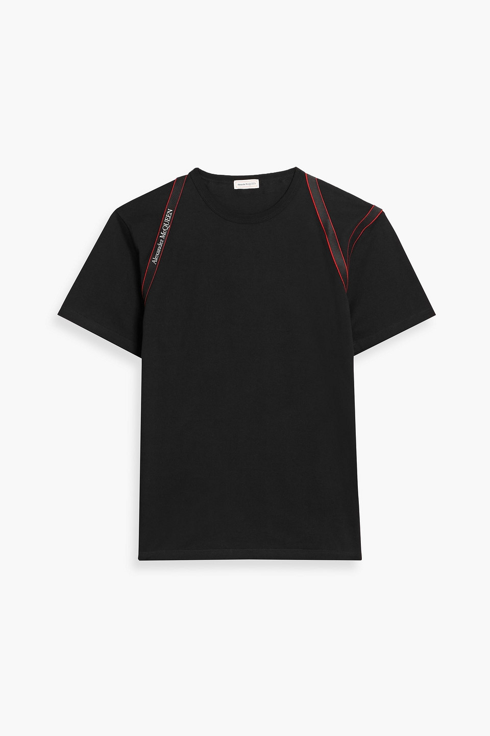 mcqueen - webbing-trimmed cotton-jersey t-shirt - black - s