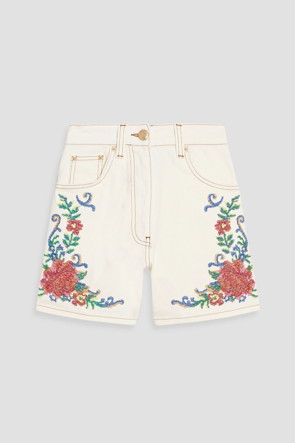 farm rio - embroidered denim shorts - white - 23